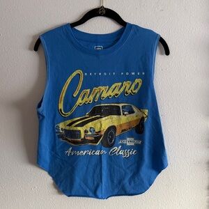 Blue Camaro Cropped Graphic Muscle Tee